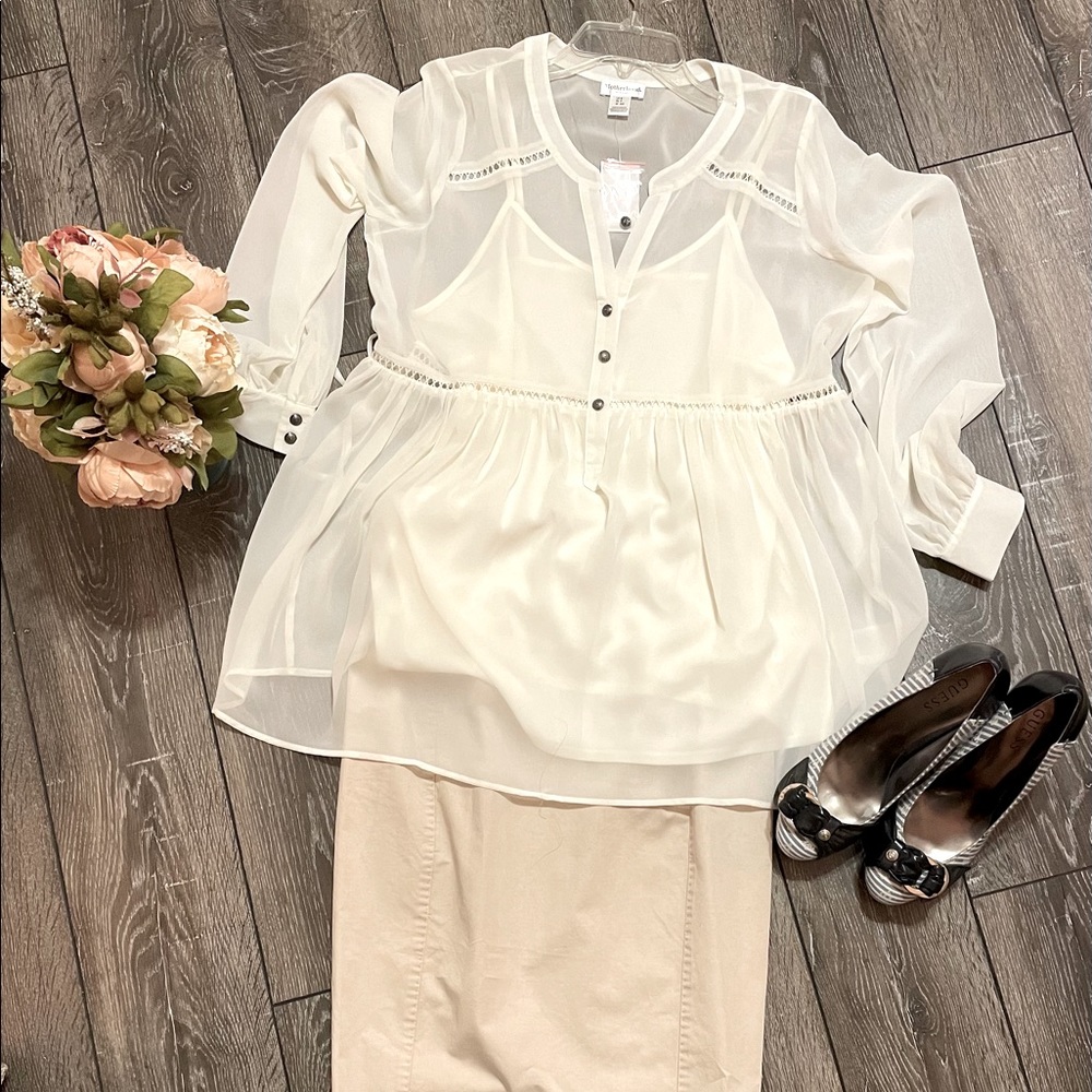 Motherhood Maternity white sheer top, size small, NWT